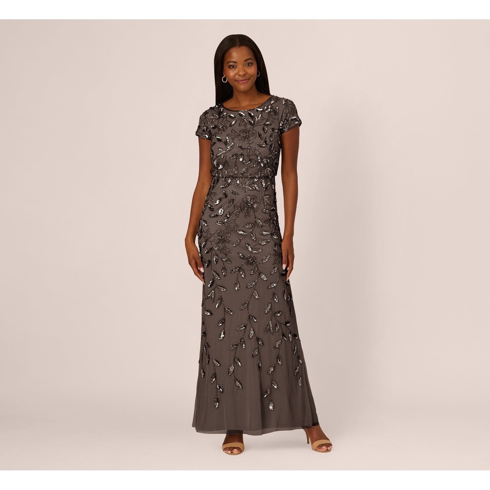 NWT Adrianna Papell Women's Boat-Neck Blouson Beaded Gown - Lead Size 2 $299